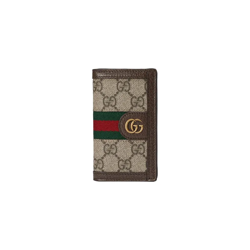 GUCCI Canvas With Leather Trim Card Holder Men's Beige/Ebony-0