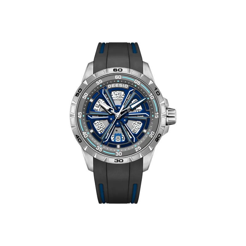 DEESIO Automatic Mechanical Movement Rubber Strap Watch Men's Watches Cut Out Dial-10