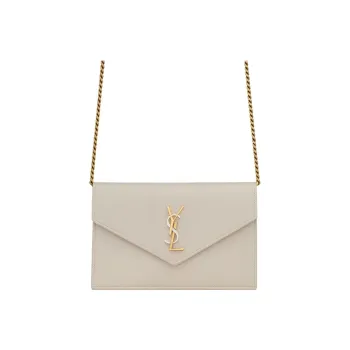 SAINT LAURENT Sheepskin Shoulder Bag Crossbody Bag Wallet Women's White