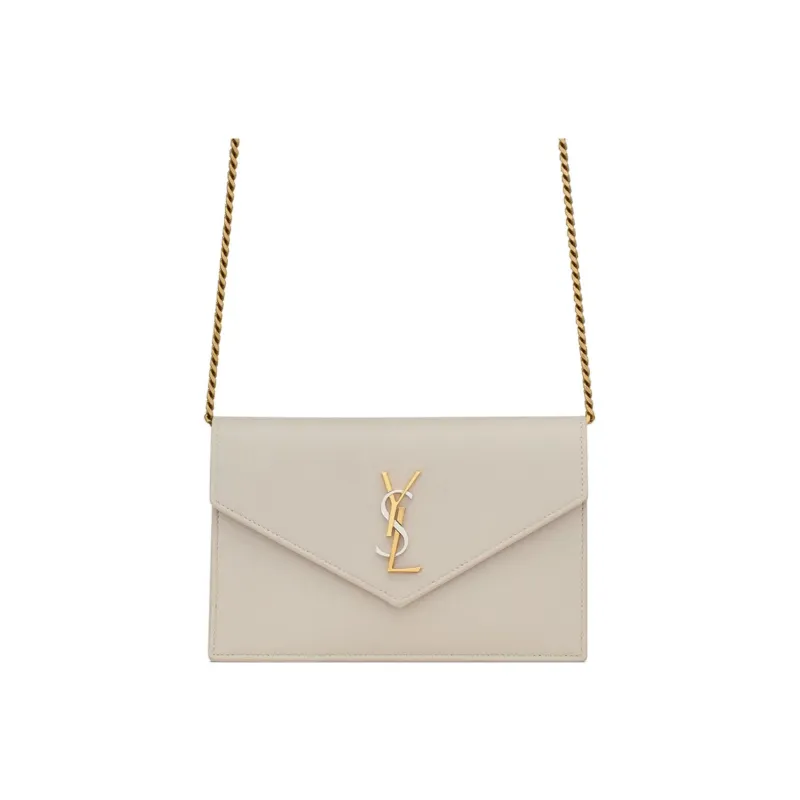SAINT LAURENT Sheepskin Shoulder Bag Crossbody Bag Wallet Women's White-0