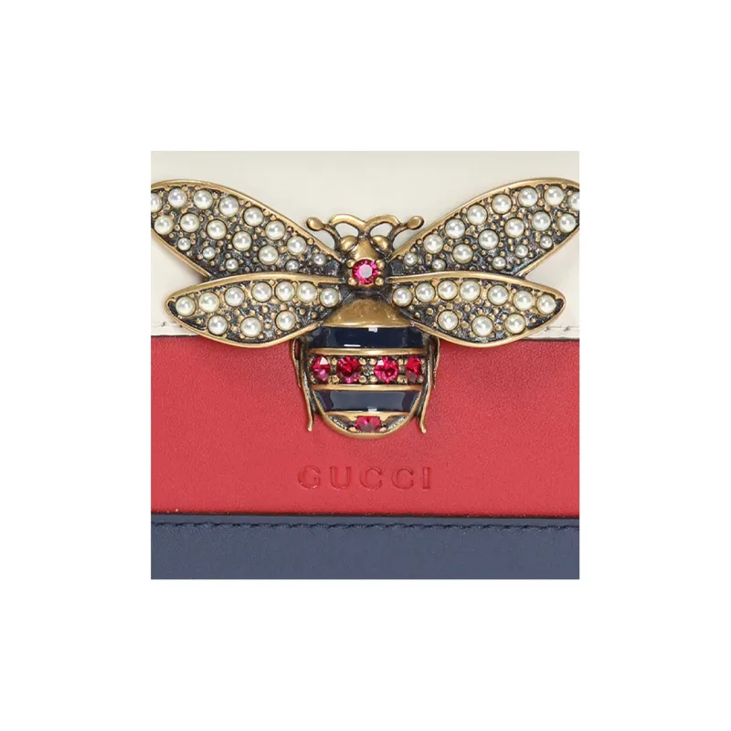 GUCCI Queen Margaret Multicolor Leather Card Holder Wallet Regular Women's Red & White & Blue-3