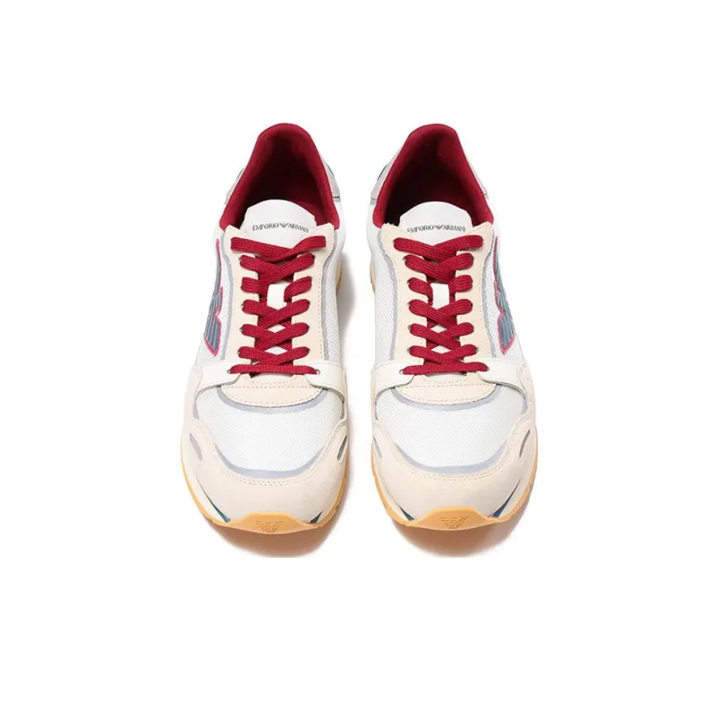 EMPORIO ARMANI Eagle Logo Lace Up Sports Casual Shoes Men's White Red-3