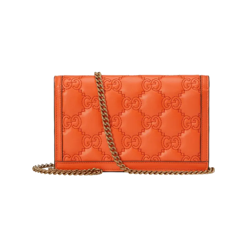 GUCCI Leather Small Square Bag, Shoulder Bag, Crossbody Bag, Wallet Women's Orange-3