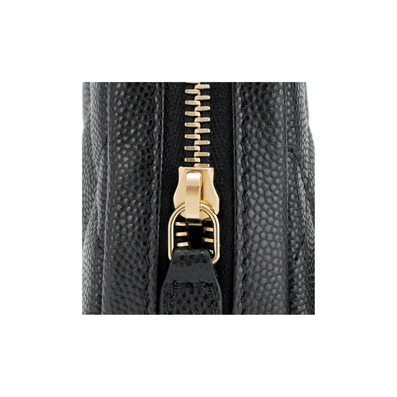 CHANEL Litchi Grain Cow Leather Clutch Women's Black-5