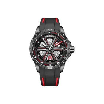 DEESIO Automatic Mechanical Movement Rubber Strap Watch Men's Watches Cut Out Dial