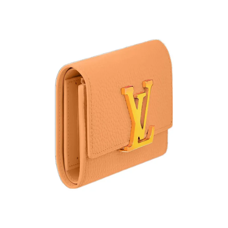 LOUIS VUITTON Capucines Taurillon Cow Leather KapSin Wallet Women's Apricot Orange-1