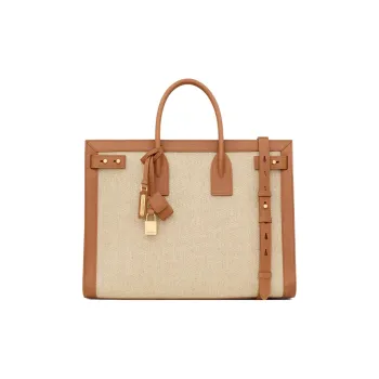 SAINT LAURENT Linseed With Leather Shoulder Bag, Crossbody Bag, Handbag Tubas Women's Beige/Brown