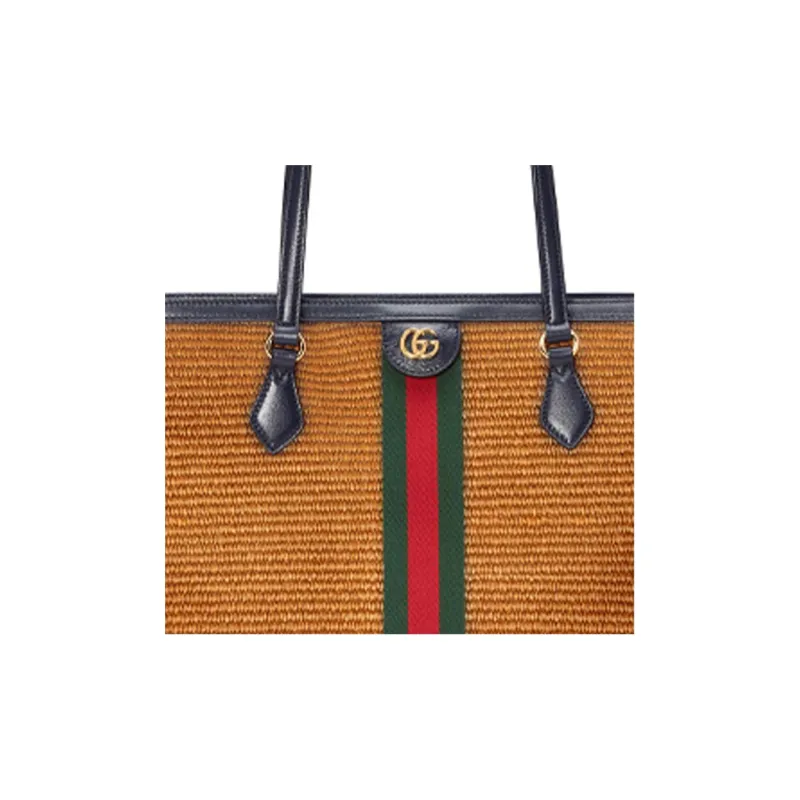 GUCCI Ophidia Fabric With Leather Tote Bag Shopping Bag Shoulder Bag Handbag Medium Size Women's Camel/Dark Blue-7