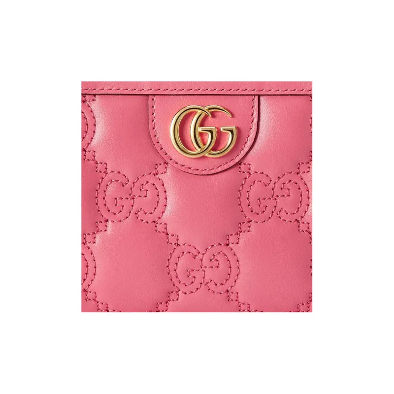 GUCCI GG Matelassé Leather Coin Purse Clutch Wallet Small Size Women's Pink-4