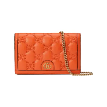 GUCCI Leather Small Square Bag, Shoulder Bag, Crossbody Bag, Wallet Women's Orange