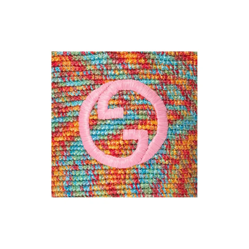 GUCCI Blondie Embroidered Applique Raffia Leaf Tote Bag Shopping Bag Handbag Mini Women's Multicolor-7