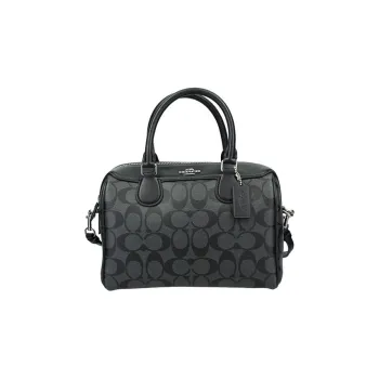 COACH Bennett With Leather Boston Bag, Shoulder Bag, Crossbody Bag, Handbag Medium Size Women's Black