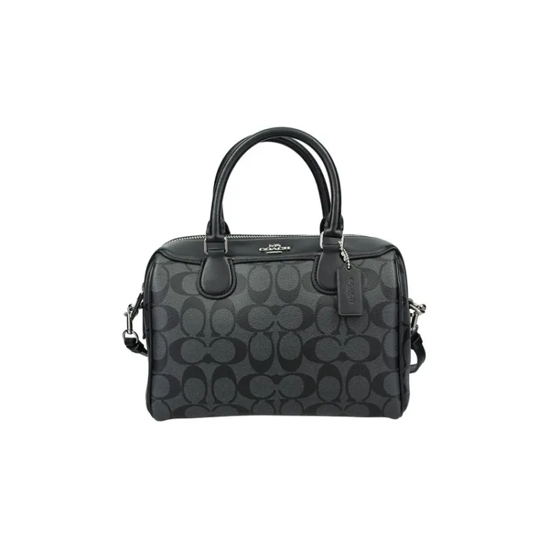 COACH Bennett With Leather Boston Bag, Shoulder Bag, Crossbody Bag, Handbag Medium Size Women's Black-0