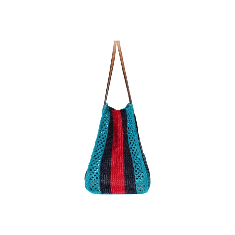 GUCCI Raffia Tote Bag Shopping Bag Handbag Medium Size Women's Light Blue/Orange/Purple-3