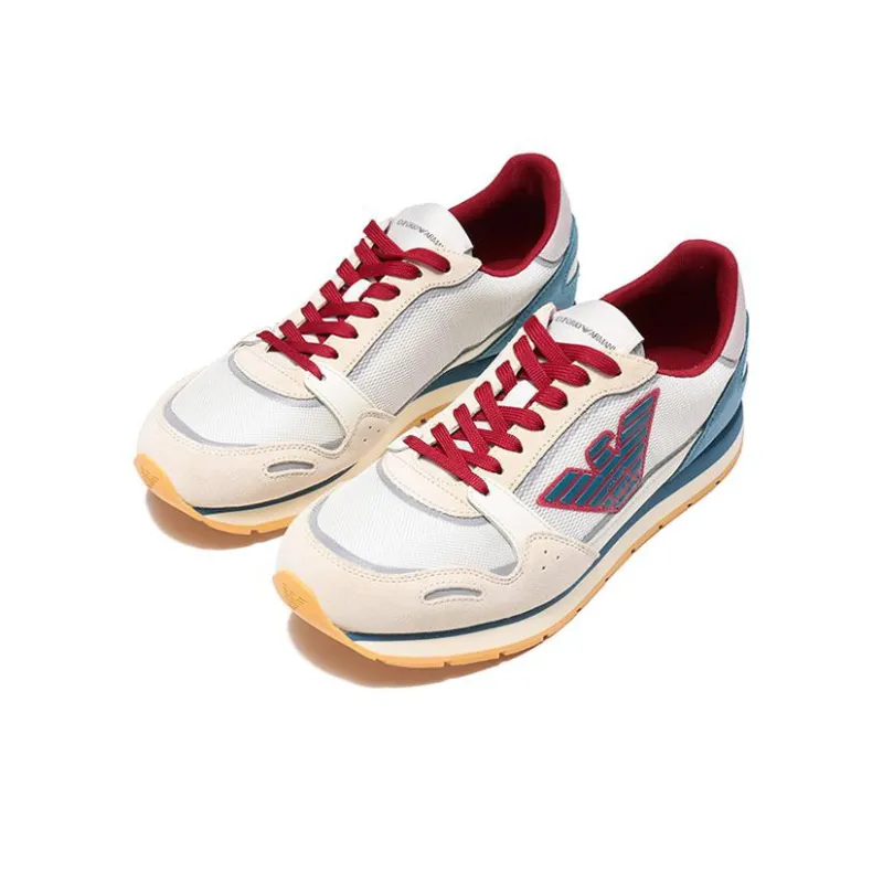 EMPORIO ARMANI Eagle Logo Lace Up Sports Casual Shoes Men's White Red-2