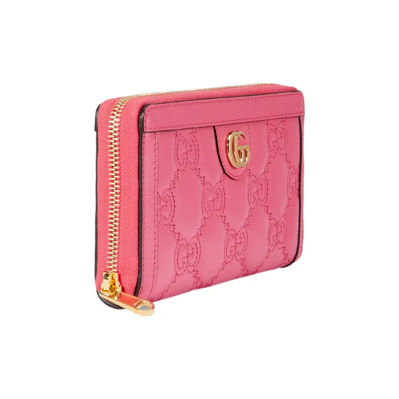 GUCCI GG Matelassé Leather Coin Purse Clutch Wallet Small Size Women's Pink-1