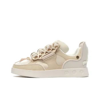 LI NING 1990 Heavy Pupils Anti Slip Wear Resistant Low Top Skateboard Shoes Women's Ecru