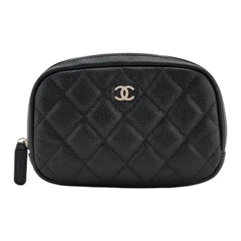 CHANEL Litchi Grain Cow Leather Clutch Women's Black