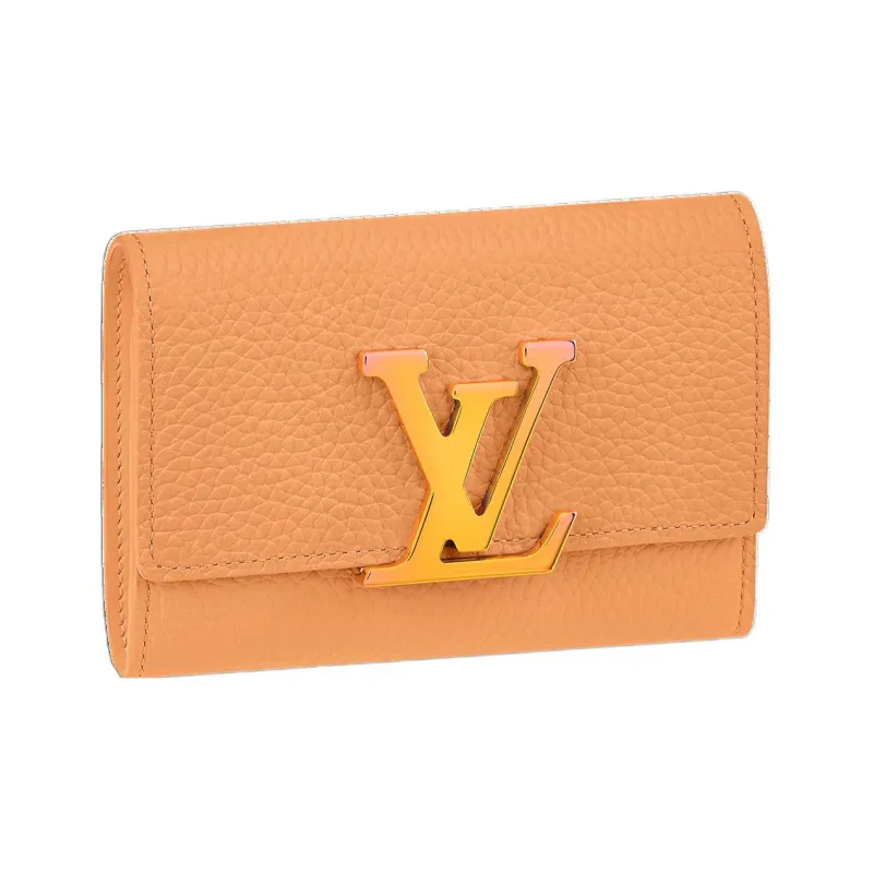 LOUIS VUITTON Capucines Taurillon Cow Leather KapSin Wallet Women's Apricot Orange-0