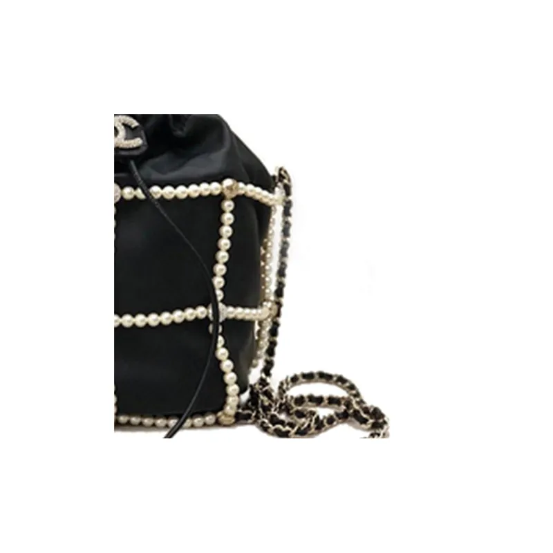 CHANEL Pearl Drawstring Bag, Shoulder Bag, Crossbody Bag Trumpets Women's Black-2