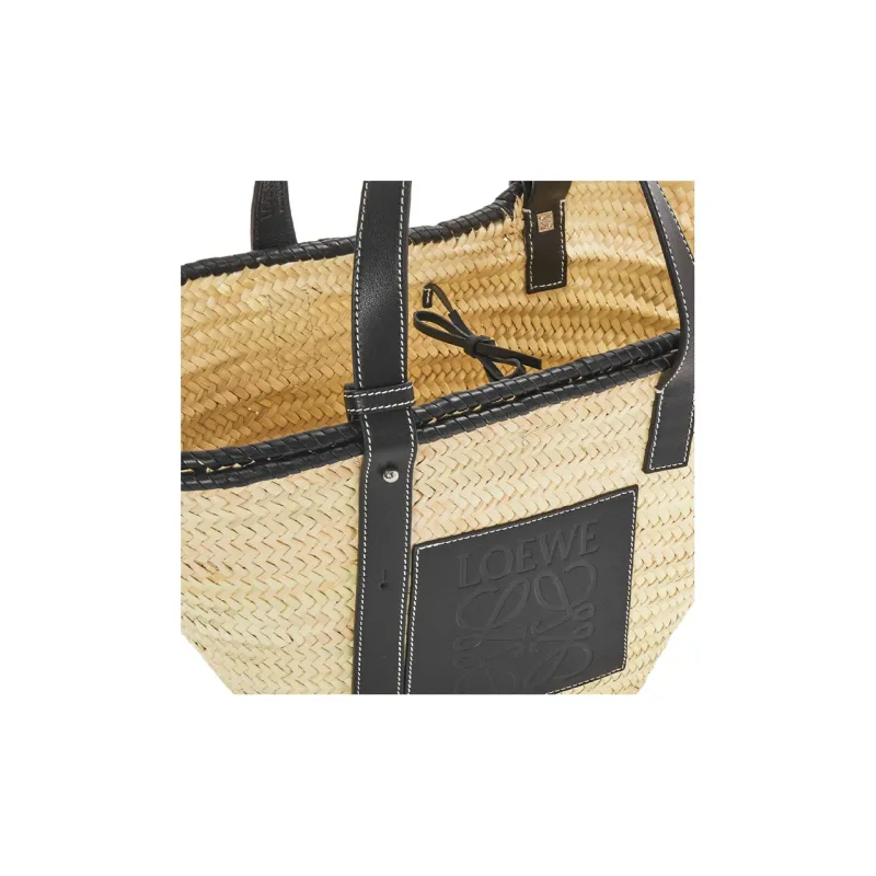 LOEWE Basket Palm Leaf With Calfskin One Shoulder Handbags Large Size Women's Black/Natural-4