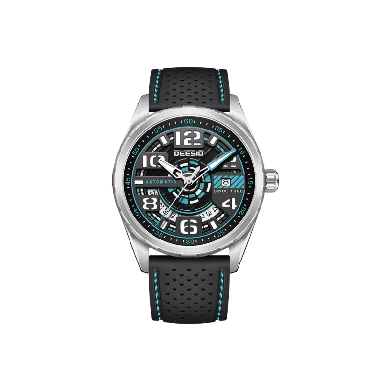 DEESIO Automatic Mechanical Movement Rubber Strap Watch Men's Watches Cut Out Dial-10
