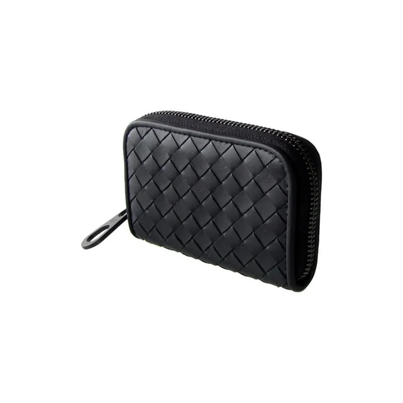 Bottega Veneta Intrecciato Leather Coin Purse Black-1