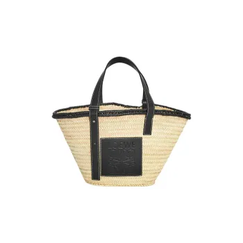 LOEWE Basket Palm Leaf With Calfskin One Shoulder Handbags Large Size Women's Black/Natural