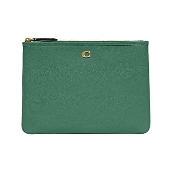 COACH Pouch Pebbled Leather Pochette Wrist Bag Clutch Tubas Women's Green