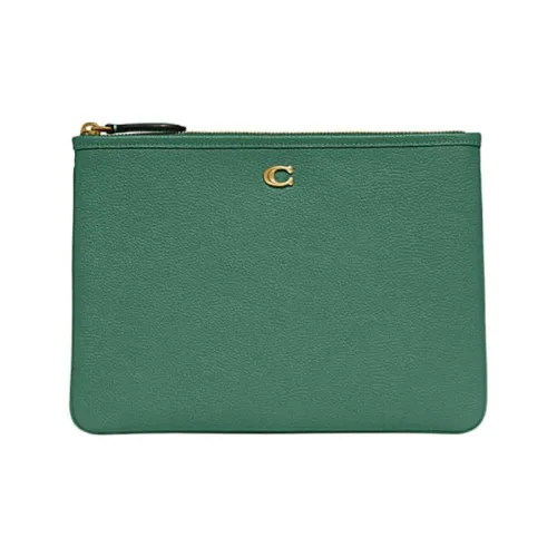 COACH Pouch Pebbled Leather Pochette Wrist Bag Clutch Tubas Women's Green