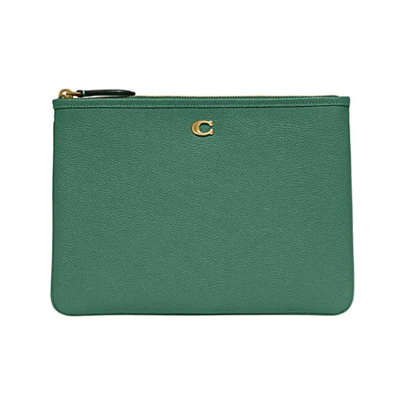 COACH Pouch Pebbled Leather Pochette Wrist Bag Clutch Tubas Women's Green-0