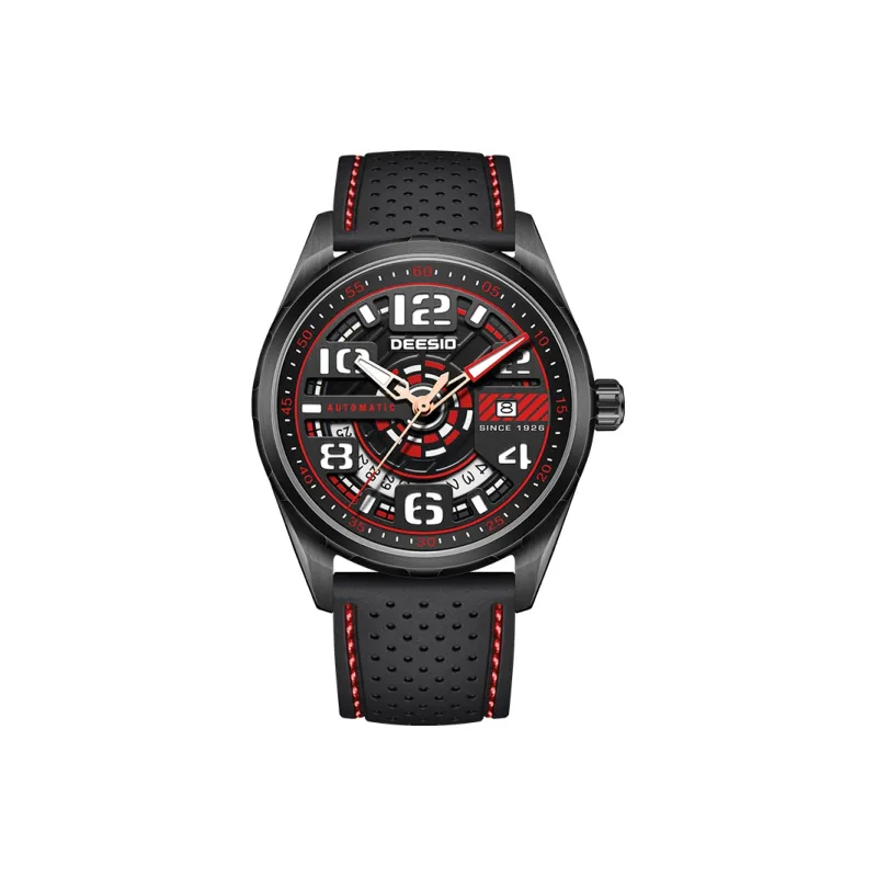 DEESIO Automatic Mechanical Movement Rubber Strap Watch Men's Watches Cut Out Dial-6