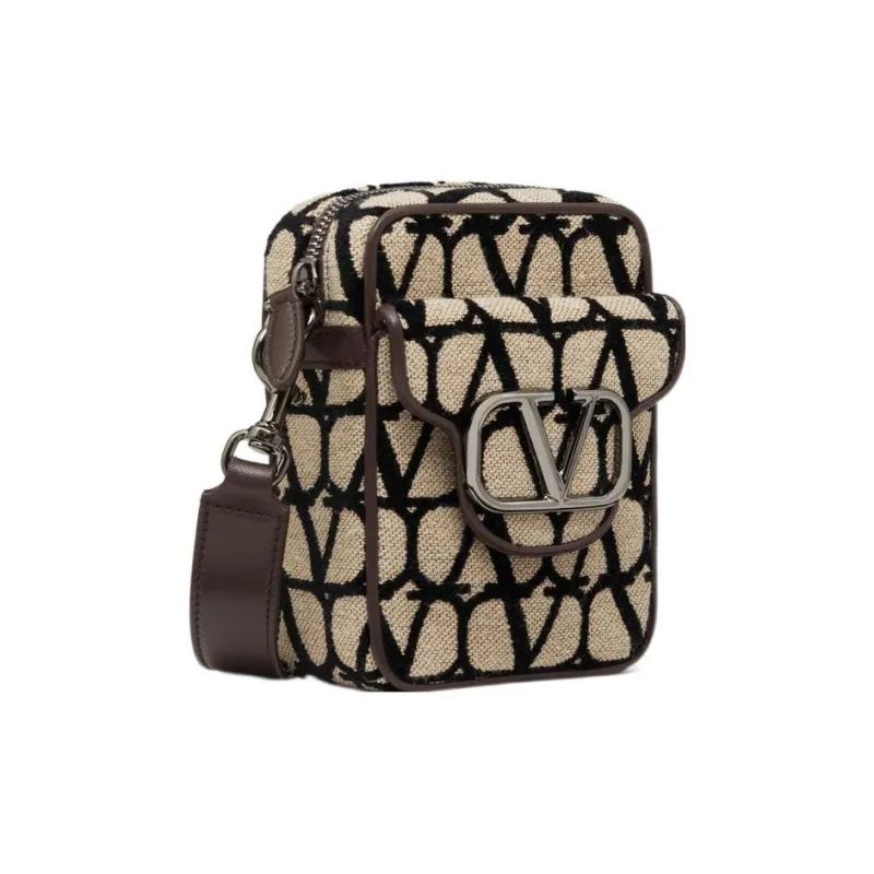 Valentino Leather Crossbody Bag Shoulder Bag Men's Beige/Black-1