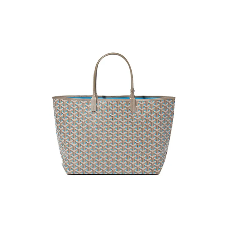 GOYARD Saint Louis Canvas With Leather Combo Tote Bag One Shoulder Handbag Small Size Unisex Elephant Gray/Turquoise-1