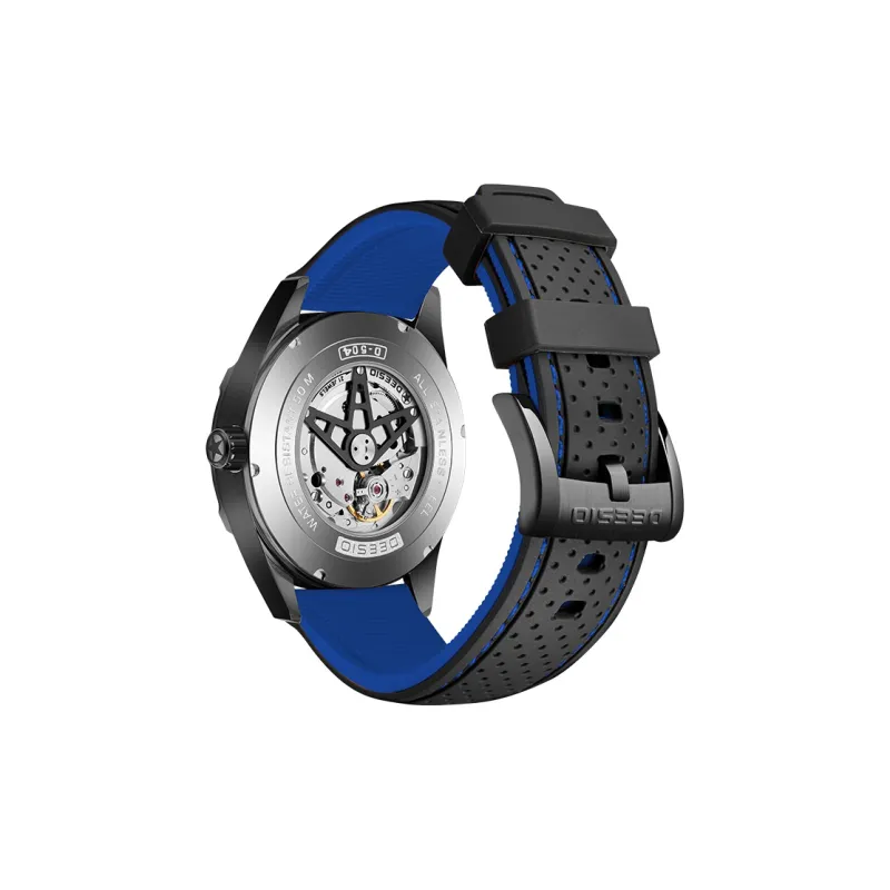 DEESIO Automatic Mechanical Movement Rubber Strap Men's Watches Cut Out Dial-4