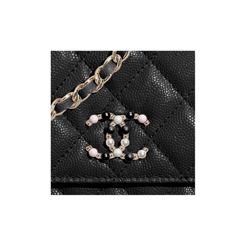 CHANEL Grain Embossed Calfskin One Shoulder Flap Wallet, Crossbody Bag Women's Black-2