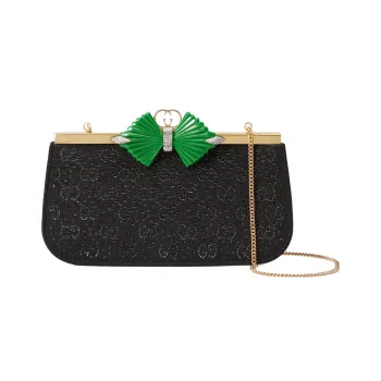 GUCCI Resin Crystal Fabric One Shoulder Crossbody Clutches Women's Black