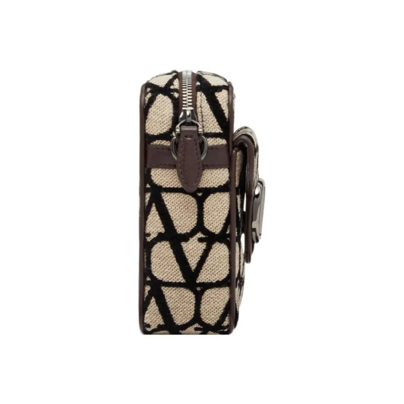 Valentino Leather Crossbody Bag Shoulder Bag Men's Beige/Black-3