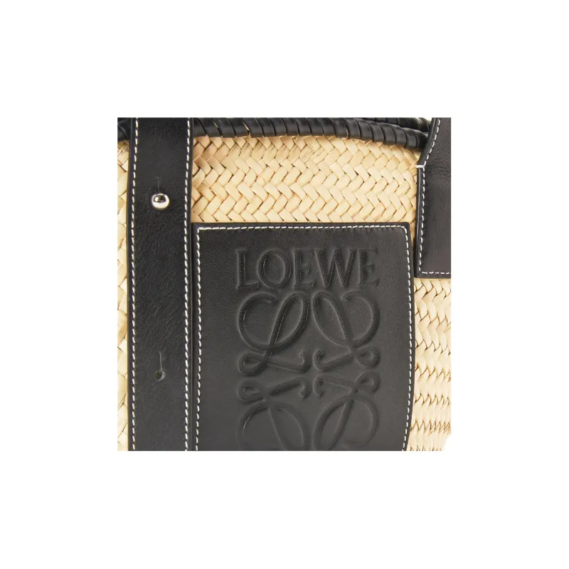 LOEWE Basket Palm Leaf With Calfskin Vacation Bag Handbag Small Size Women's Black/Natural-3