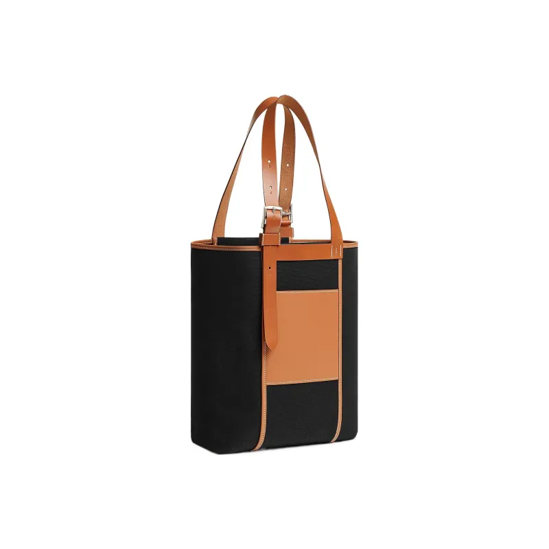 HERMES Etriviere Pocket Goeland Canvas With Hunter Leather And Swift Calfskin Handbag Men's Black/Light Tawny/Gold-2