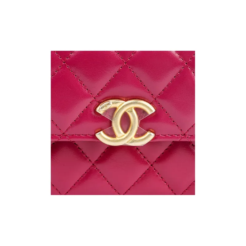 CHANEL Calfskin & Metal Wallet On Chain, Coin Purse, Crossbody Bag Trumpets Women's Rose Red-4