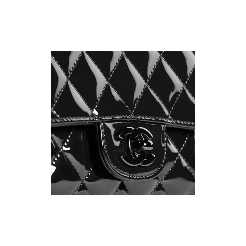 CHANEL Classic Flap CF Lacquered Finish Calfskin Metal Handbag, Shoulder Bag, Crossbody Bag Mini Women's Black-2