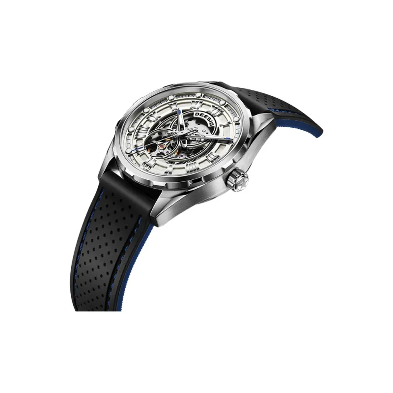DEESIO Automatic Mechanical Movement Rubber Strap Men's Watches Cut Out Dial-11