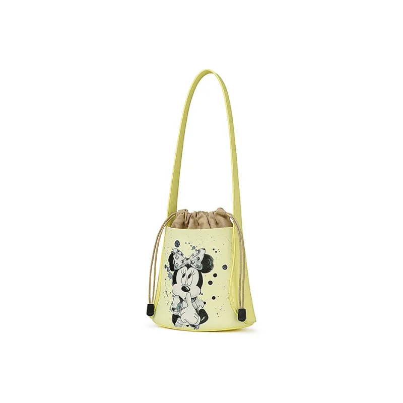 Disney Minnie Series PU Leather Round Bucket Bag Crossbody Bag Shoulder Bag Women's Pink Yellow Green-6