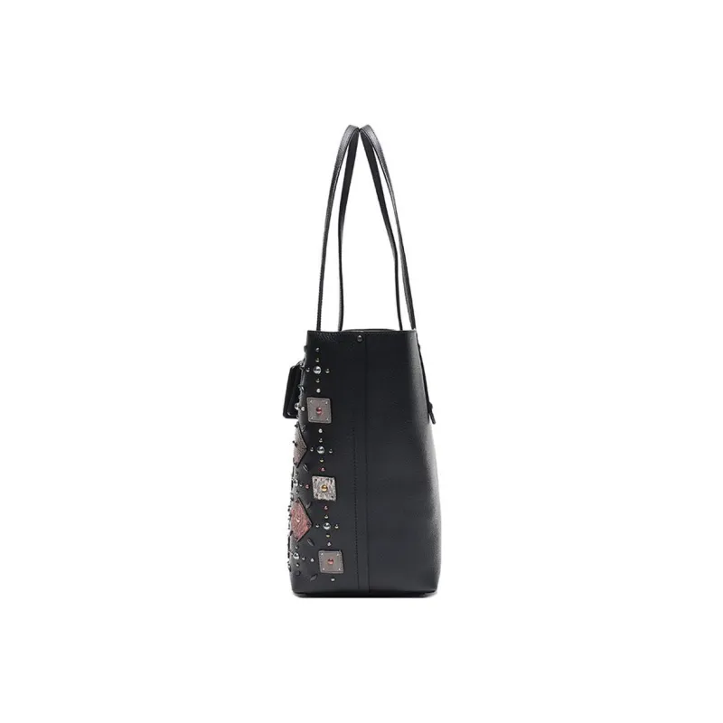 COACH Market Tote Pebbled Leather Tote Bag Shopping Bag Shoulder Bag Handbag Large Size Women's Black-2