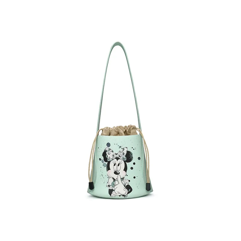 Disney Minnie Series PU Leather Round Bucket Bag Crossbody Bag Shoulder Bag Women's Pink Yellow Green-10