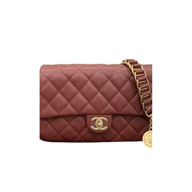 CHANEL Classic Flap CF Calfskin Gold Coin Bag, Shoulder Bag, Crossbody Bag Women's Red-5