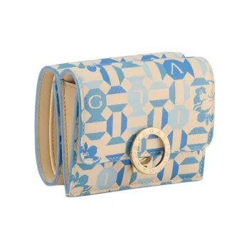 BVLGARI Calfskin Wallet Women's Light Blue