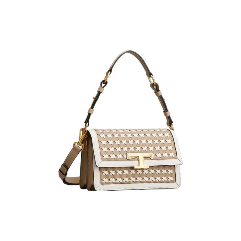 TOD'S T Timeless Leather Handbag Shoulder Bag Mini Women's White/Khaki-1