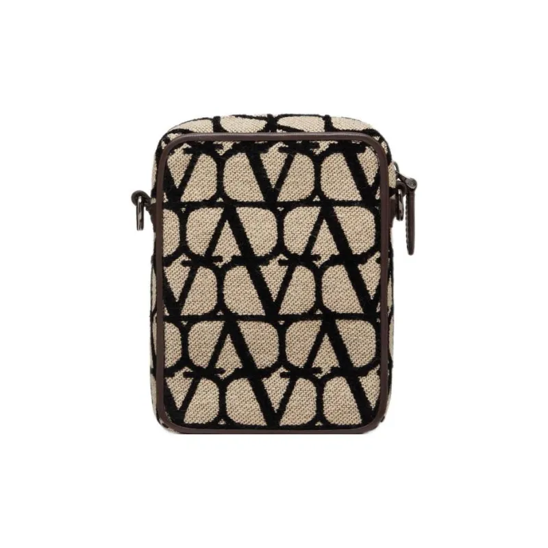 Valentino Leather Crossbody Bag Shoulder Bag Men's Beige/Black-2